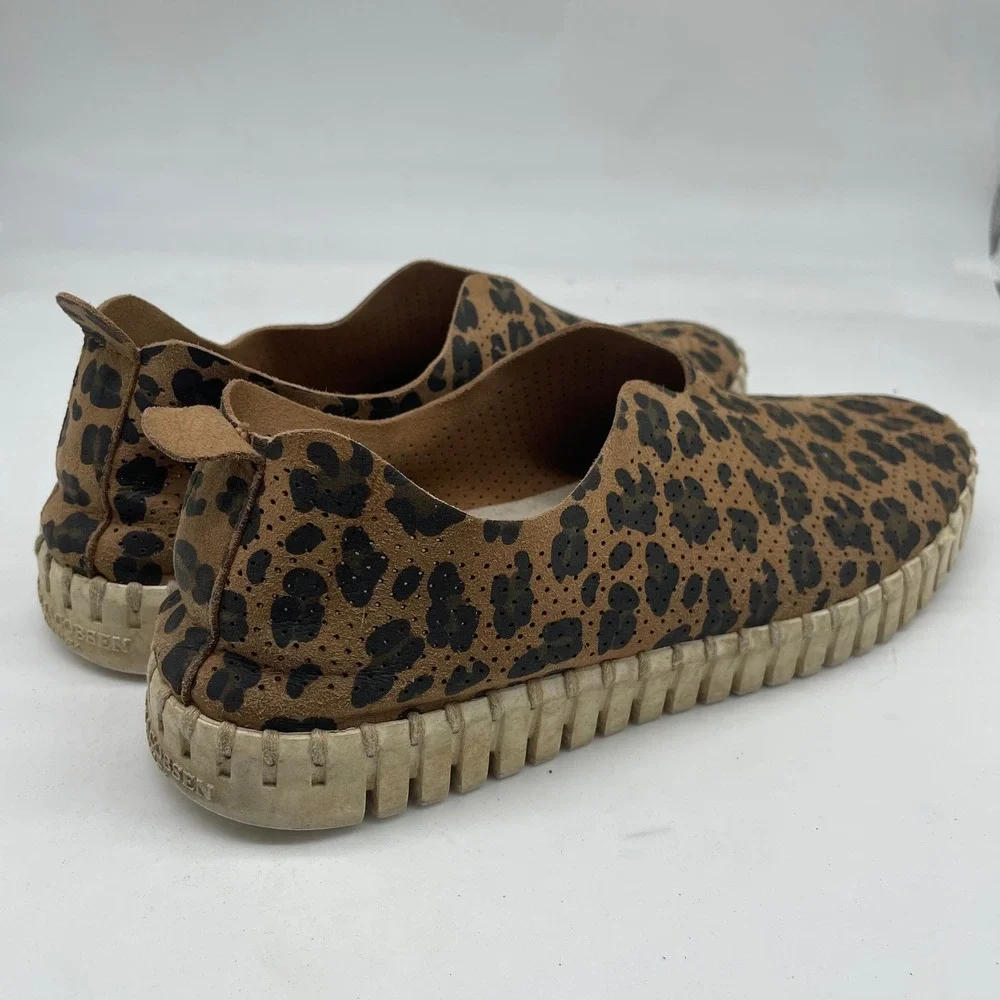 Ilse Jacobsen Tulip Leopard Print‎ Slip On Loafers Womens EU 40 Tan Black